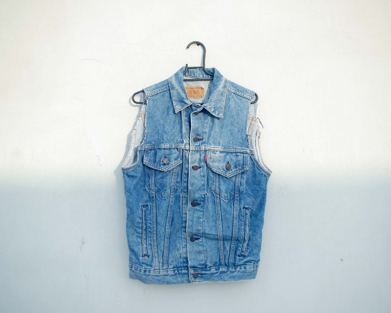 4.5studio- Japan Kanghui Shimokitazawa vintage - cool vintage Levi's denim vest processing - เสื้อกั๊กผู้หญิง - วัสดุอื่นๆ สีน้ำเงิน
