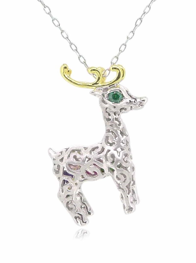 925 Silver Christmas Deer Pendant (Small) With 18 inches Silver Necklace - สร้อยติดคอ - เงิน หลากหลายสี