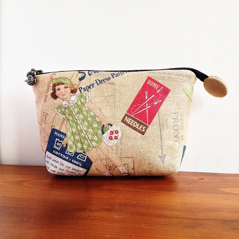 * Witchcraft * khaki retro little girl with pencil - Toiletry Bags & Pouches - Other Materials Khaki