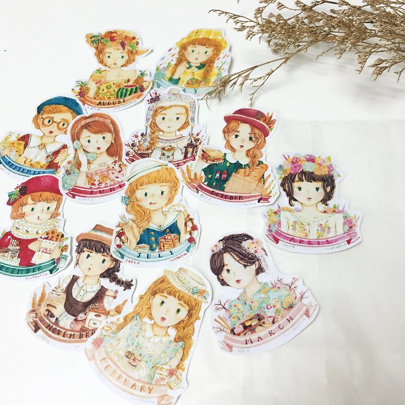 / Sticker Set / Seasonal Girls / 12pcs / - Stickers - Paper Multicolor