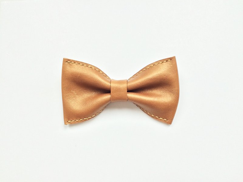 Italian vegetable tanned leather and gold bow tie Bowtie - Ties & Tie Clips - Genuine Leather Gold