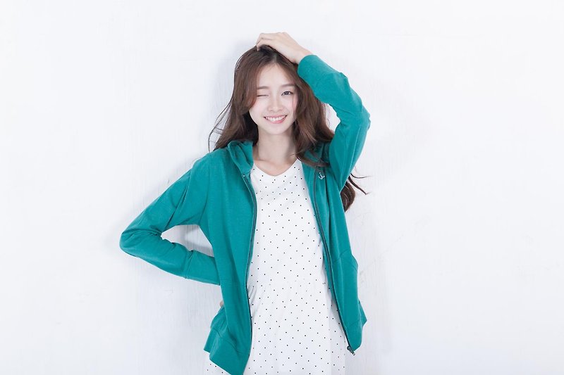 SUMI ◆ small U embroidered emerald thin coat ◆ 4SF090_ - Women's Casual & Functional Jackets - Cotton & Hemp Green
