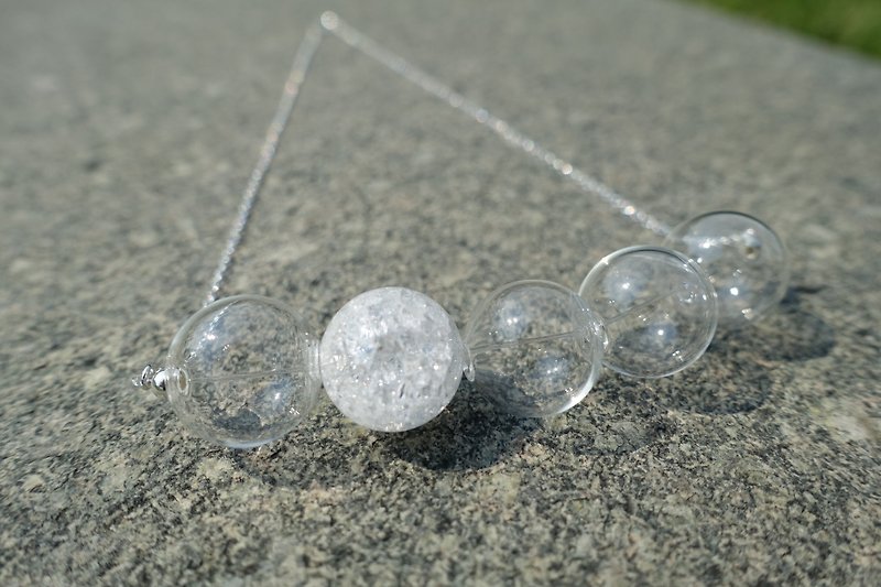 簡約純銀透明玻璃珠 / 泡泡裂紋項鏈 - 項鍊 - 其他材質 白色