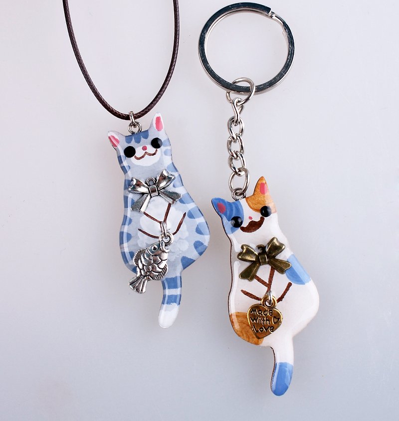 Cat-shaped wooden block ornaments - Necklaces - Wood Gold