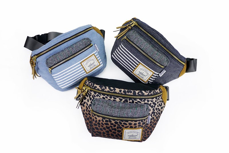 Matchwood Design Matchwood Portable Waist Bag Side Bag Crossbody Chest Bag Light Tannin Stripe / Tannin Stripe / Leopard - กระเป๋าแมสเซนเจอร์ - วัสดุกันนำ้ หลากหลายสี