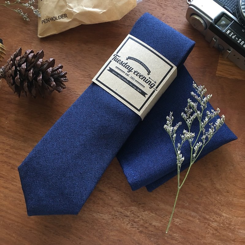 Necktie Blue Osaka Set with pocket square - Ties & Tie Clips - Other Materials Blue