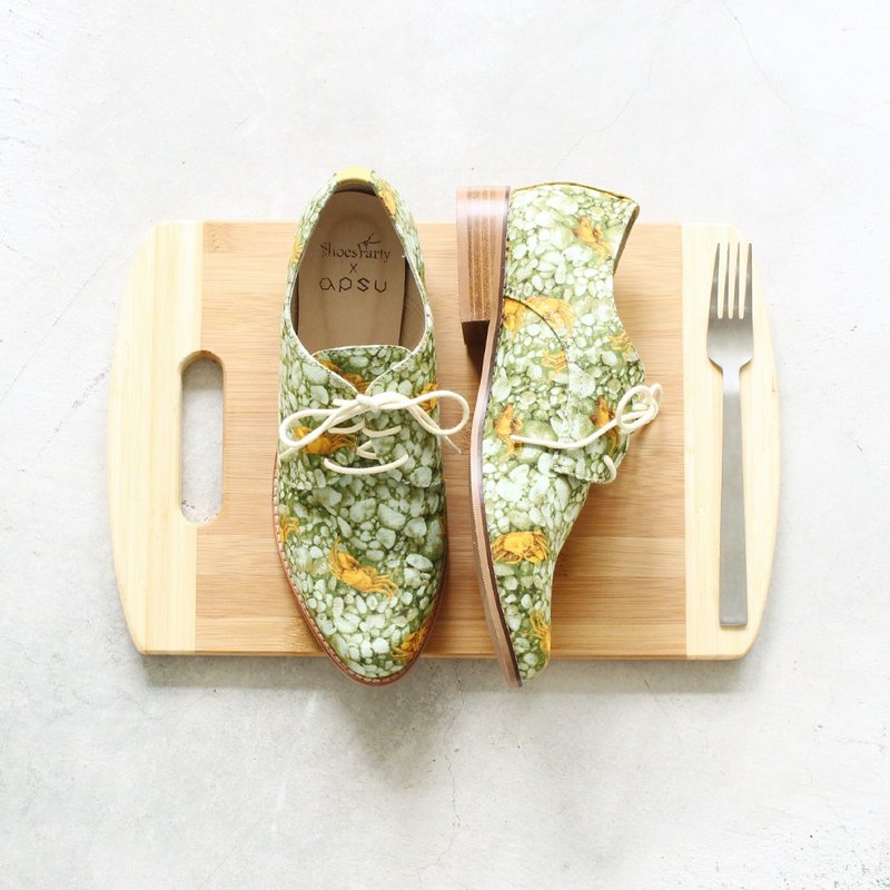 ----------Shoes Party---------- do not want low-key red crab Patchwork Derby shoes / handmade custom / Japan fabric - Women's Casual Shoes - Other Materials Green