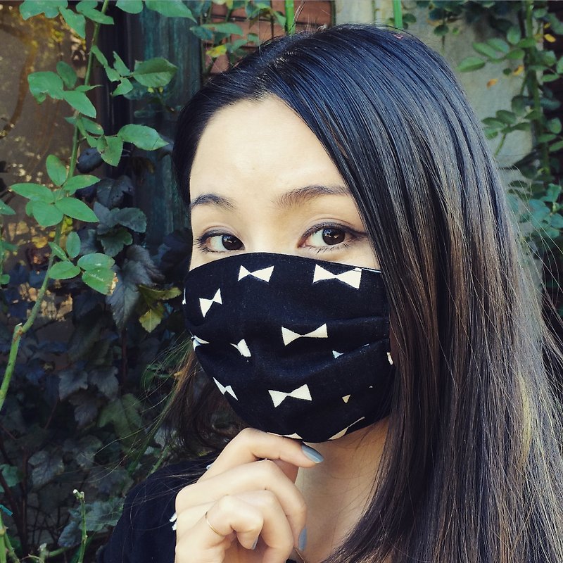 TEMARIYA | handmade mask Ribbon Black | Material good Japanese cloth - マスク - コットン・麻 ブラック