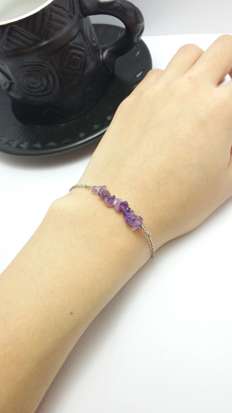 ◎ irregular amethyst bracelet stainless steel chain - Bracelets - Other Metals Purple