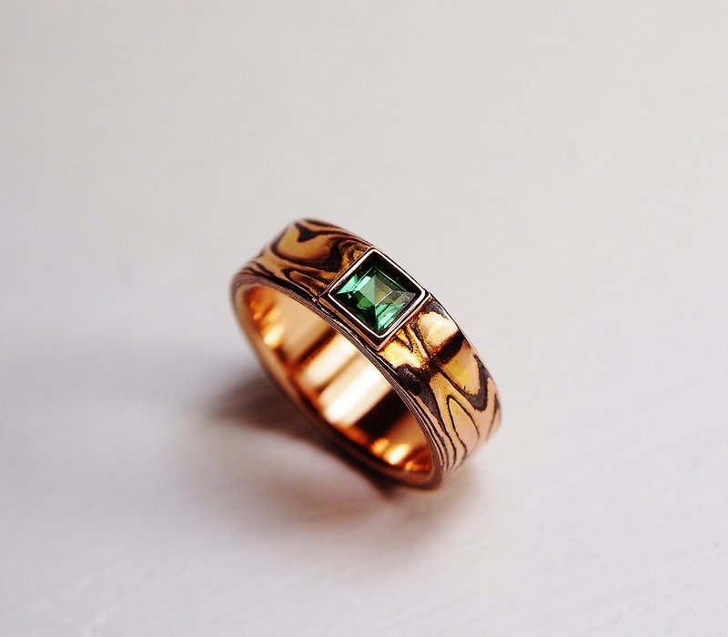 Element47 Jewelry studio~ Karat gold mokume gane wedding ring 06 (18KR/Shakudo/T - Couples' Rings - Other Metals Multicolor