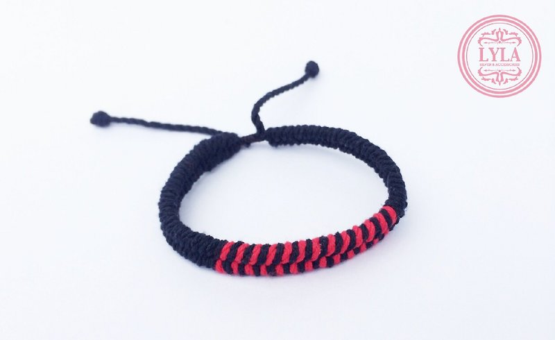 Red braided rope on black - Bracelets - Other Materials Red