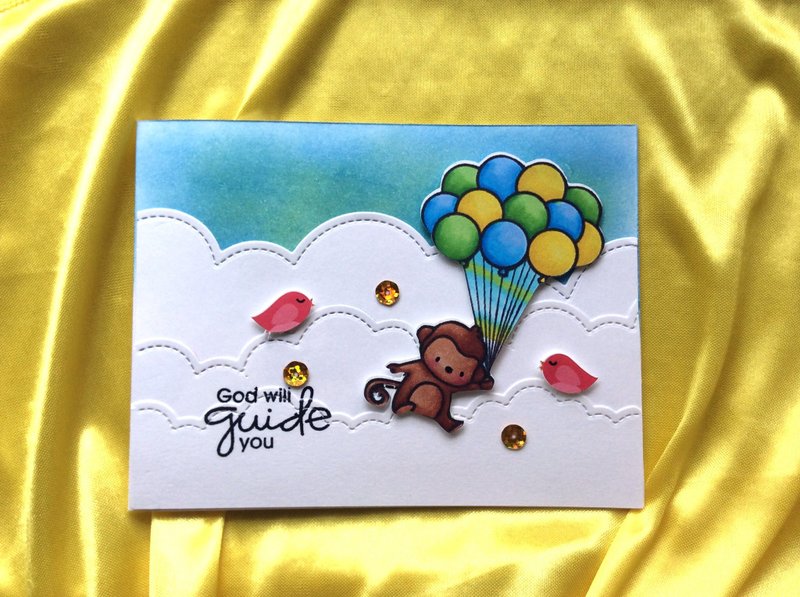 Handmade English Cards / God will guide you card / incentive refueling card / Gospel card / Universal Card / monkey catch balloons - Cards & Postcards - Paper White