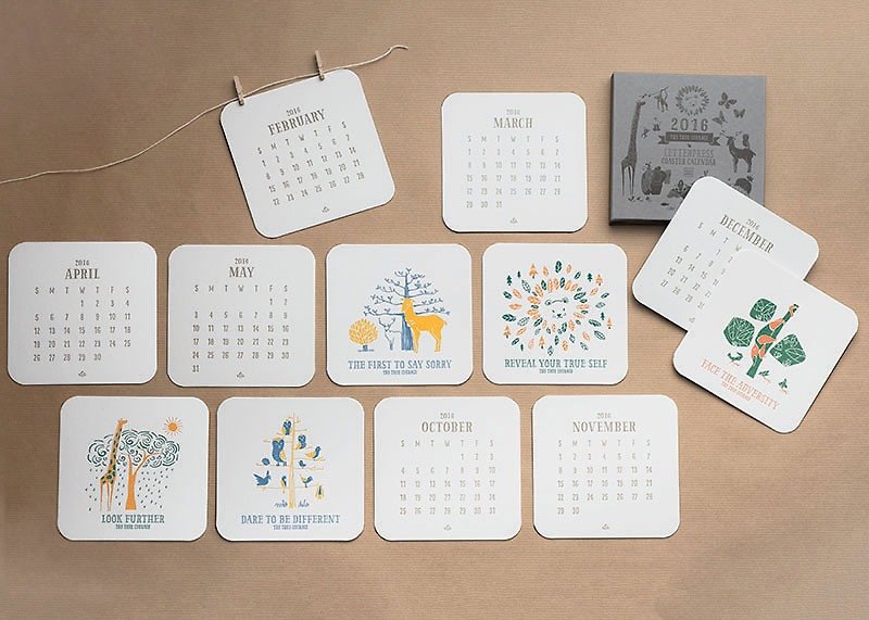 2016 Letterpress Coaster Calendar - The True Courage - Calendars - Paper Khaki
