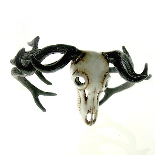 MAFIA JEWELRY Stag Skull bangle in brass Realistic hand painting with oxidized antique gold colorRocker jewelry ,Skull jewelry,Biker jewelry