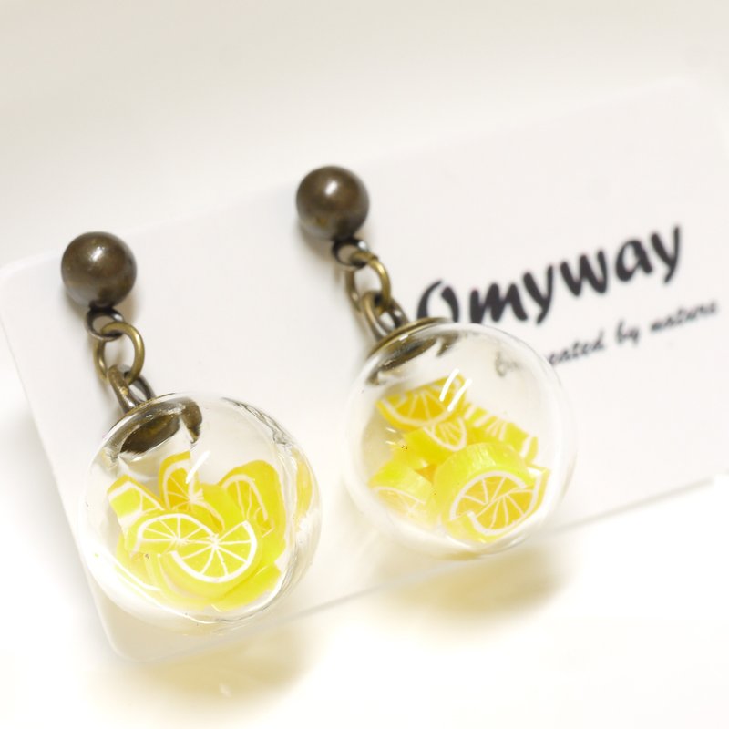 "Love home for -OMYWAY" DIY handmade lemon slices glass ball earrings earrings wave - ต่างหู - กระดาษ ขาว