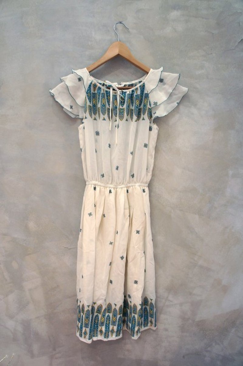 彩繪窗印花 荷葉袖 雪紡洋裝  Bea:Mon 古著 - One Piece Dresses - Other Materials Multicolor