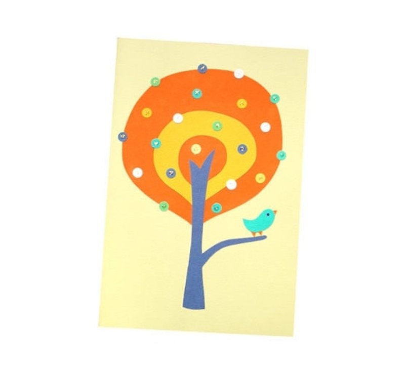 クラフトカード：木と鳥（ユニバーサルカード） - カード・はがき - 紙 イエロー