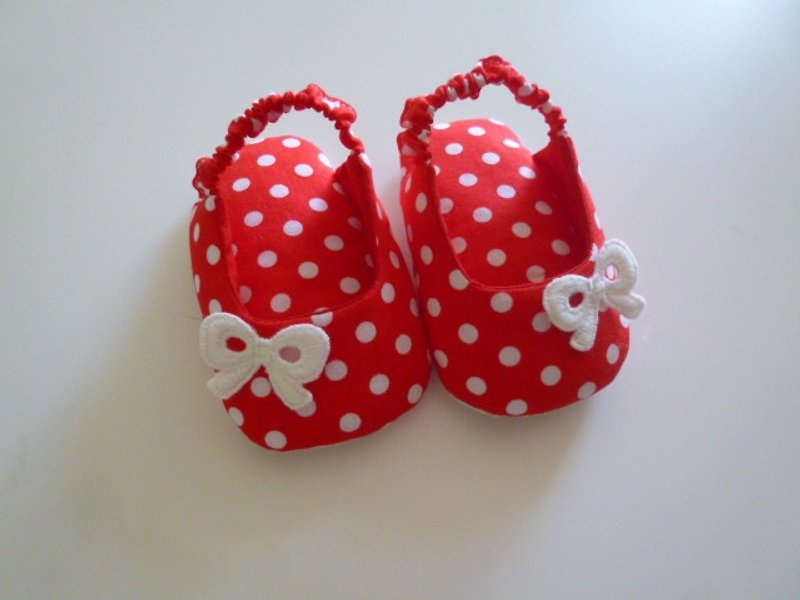 紅底點點嬰兒涼鞋 寶寶鞋 鞋長11-12公分 - 嬰兒鞋/學步鞋 - 棉．麻 紅色