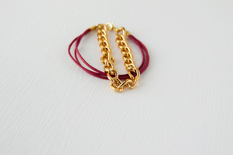Metal chain leather / metal bracelet - สร้อยข้อมือ - โลหะ สีส้ม