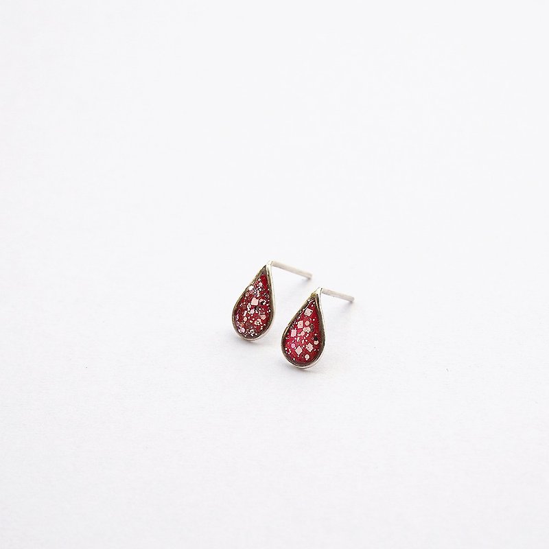 Shiny raindrops / 925 Silver droplets - Earrings & Clip-ons - Other Metals Red