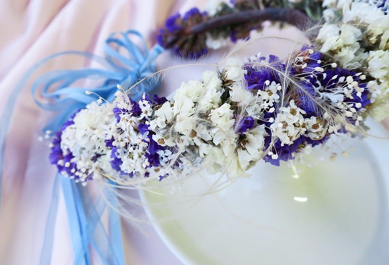 ▫One spendthrift ▫ ocean kingdom dried flower bridal crown - ตกแต่งต้นไม้ - พืช/ดอกไม้ สีน้ำเงิน