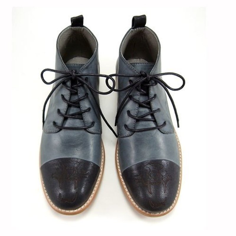 Sweet Villians  英倫時尚休閒紳士皮靴 Outdoor Style 98328，霧鐵黑 - รองเท้าลำลองผู้หญิง - หนังแท้ สีดำ
