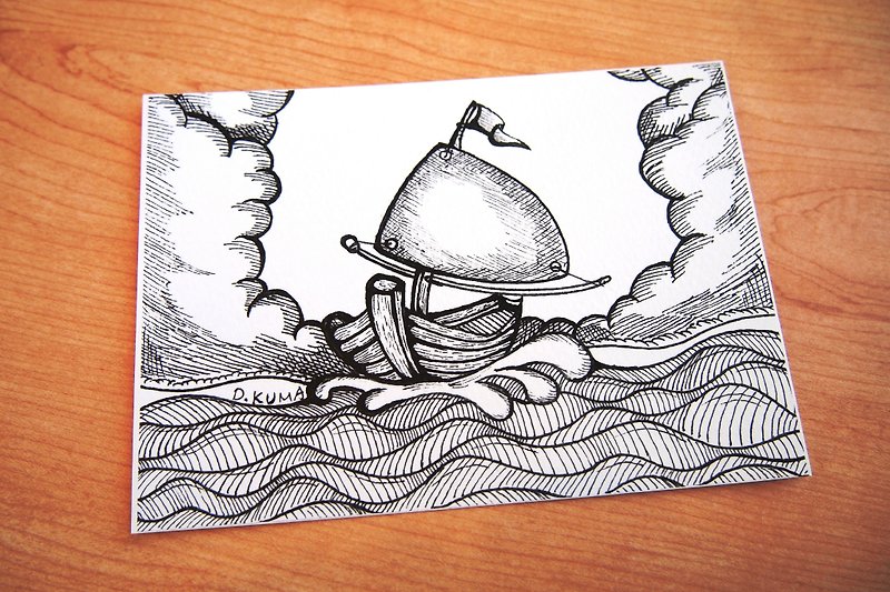 Coloring Postcard/Line Drawing Postcard--Sailboat - Cards & Postcards - Paper White