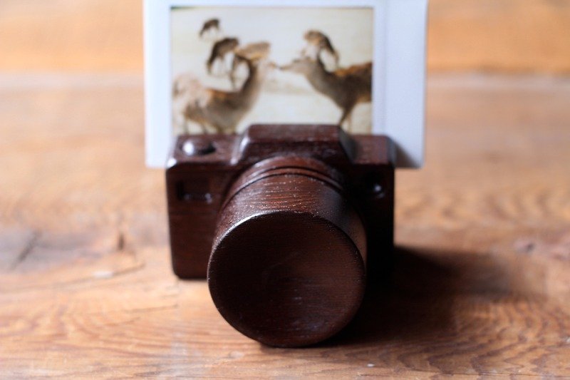 手作りの木製の小型カメラ▣望遠鏡/名刺写真フォルダ - クリアファイル - 木製 ブラウン