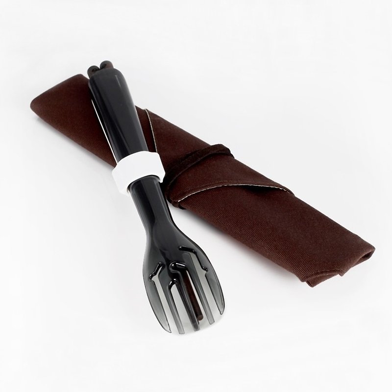 dipper 3 in 1 environmentally friendly tableware set-splash ink black fork/ceramic spoon - ตะเกียบ - เครื่องลายคราม สีดำ