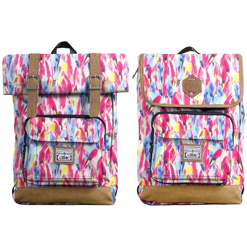 RITE twin package ║ flight bag x vintage bag (L) - Purple Feather ║ - กระเป๋าเป้สะพายหลัง - วัสดุกันนำ้ สีม่วง