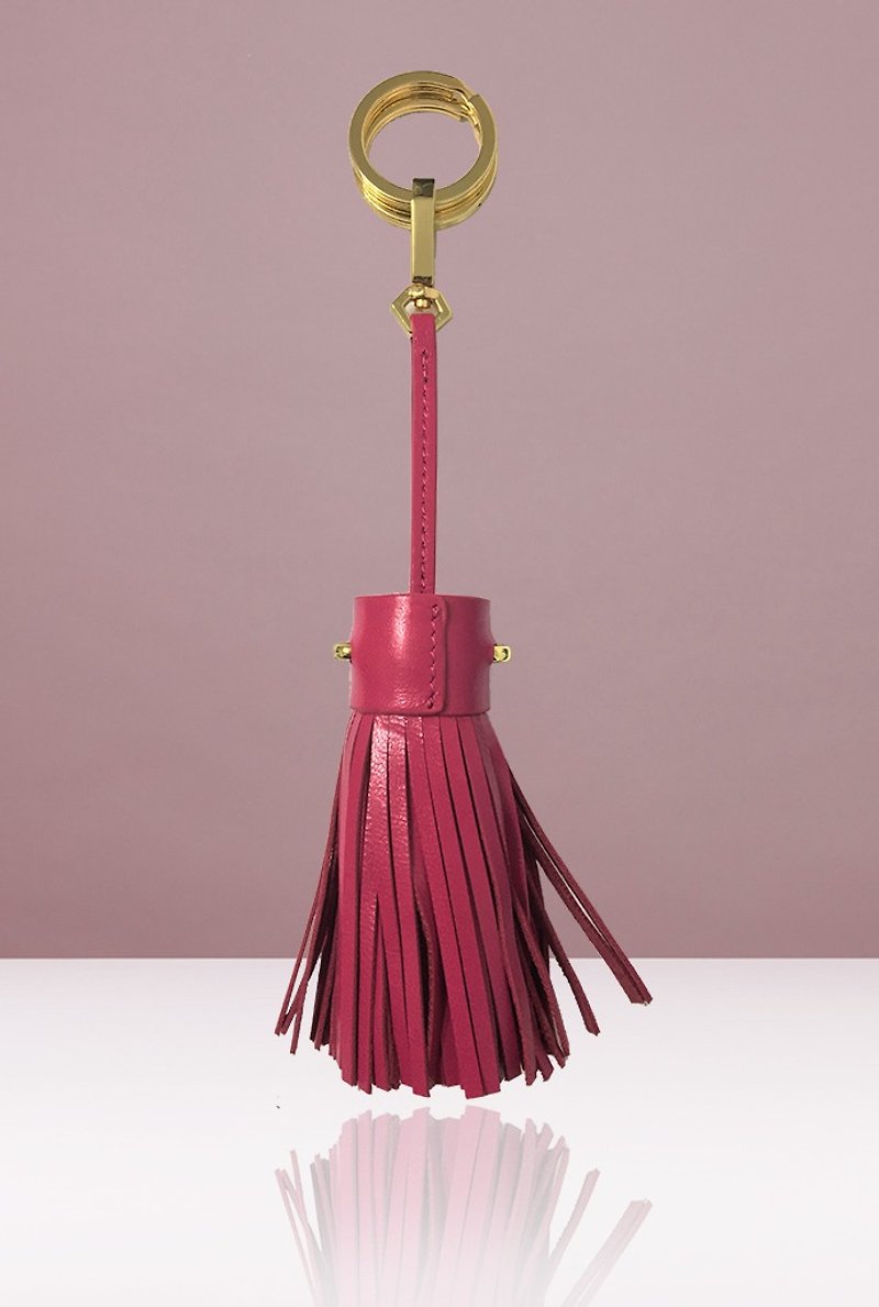 NEVER MIND Sheepskin Tassel Keyring - TAS - Pink - New Year - Keychains - Genuine Leather Red