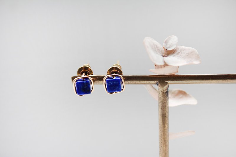 Lapis Lazuli耳夾/耳針 | 古典方糖青金石耳環 - 耳環/耳夾 - 寶石 藍色