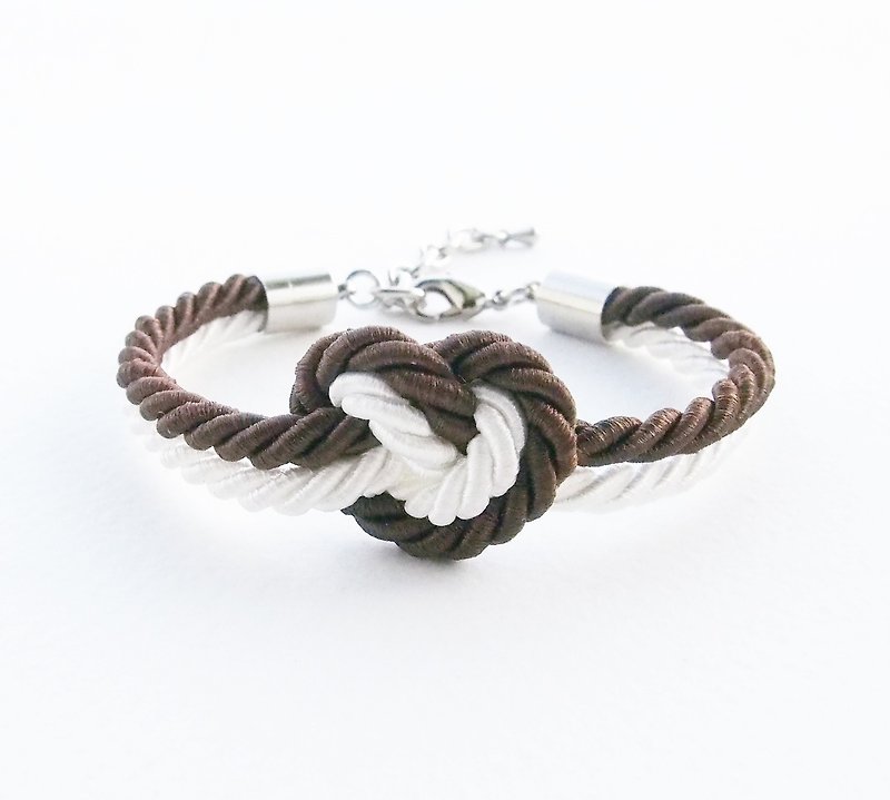 Dark brown / white heart knot - Bracelets - Other Materials Brown