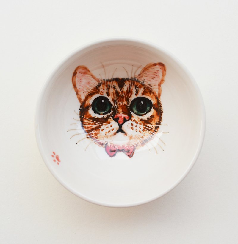 Hand-painted small tea cup-orange tabby cat has a red nose - Teapots & Teacups - Porcelain Orange