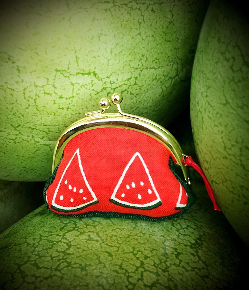 Qinliang watermelon through a small mouth gold package - Coin Purses - Other Materials Red