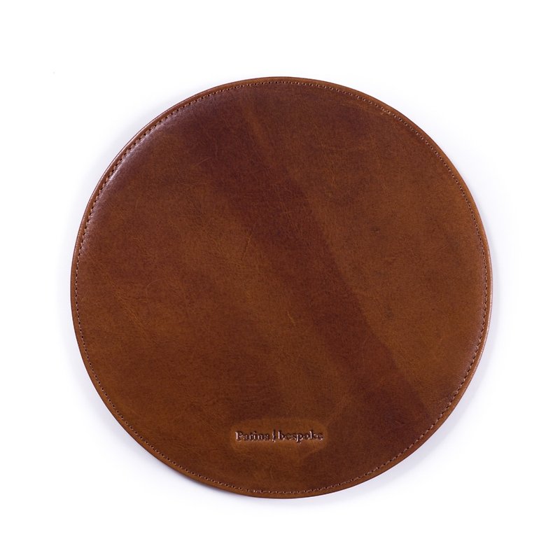 Patina Leather Handmade Mouse Pad 21cm - Mouse Pads - Genuine Leather Brown