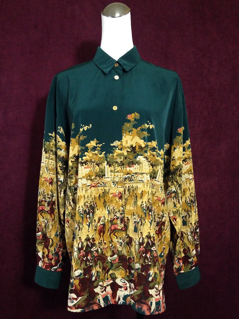When vintage [antique shirt / turquoise shirt Long antiques Landscape People] abroad back to high texture - เสื้อเชิ้ตผู้หญิง - วัสดุอื่นๆ หลากหลายสี
