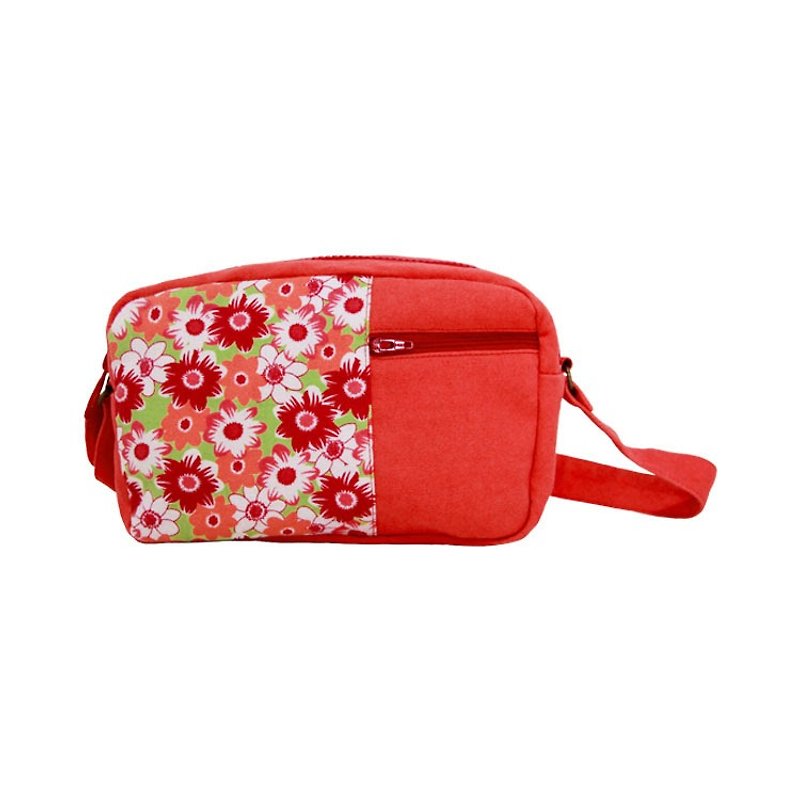 【Carrying back parcel】 daisy field washed canvas red - กระเป๋าแมสเซนเจอร์ - วัสดุอื่นๆ 