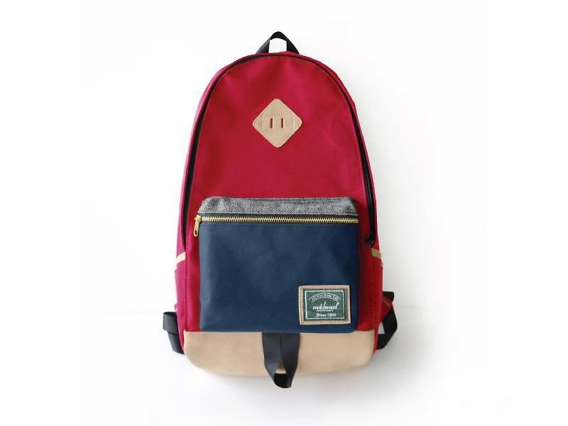 Matches wood design Matchwood Infantry pig nose backpack 17 inch laptop mezzanine red blue section - กระเป๋าเป้สะพายหลัง - วัสดุอื่นๆ สีแดง