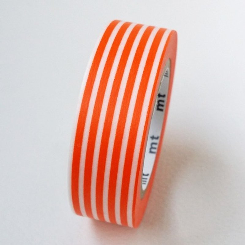 mt 和紙膠帶 Deco【橫條紋-橘(MT01D321)】生產完了品/絕版品 - 紙膠帶 - 紙 橘色