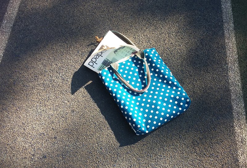 Raindrops handbag - กระเป๋าถือ - ผ้าฝ้าย/ผ้าลินิน สีน้ำเงิน