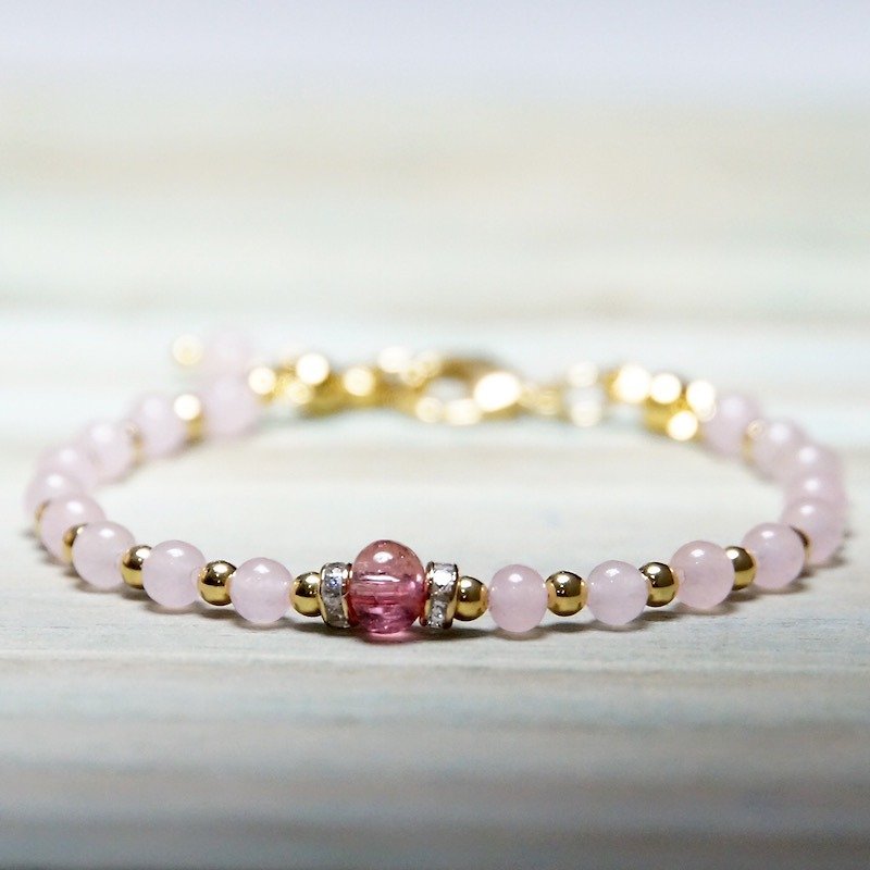 ITS-B601【Tourmaline・Pink Quartz】14KGF Natural Gemstone Buckle Bracelet - สร้อยข้อมือ - เครื่องเพชรพลอย สึชมพู