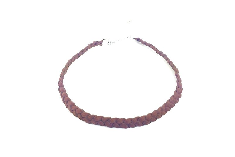 Brown-Twist Suede Braided Rope Necklace - สร้อยคอ - หนังแท้ สีนำ้ตาล