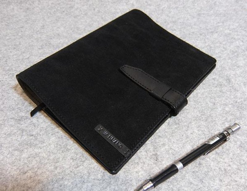 Insert Tip Bevel Loose-leaf Notebook Black Suede + Personalized Black Leather - Notebooks & Journals - Genuine Leather 