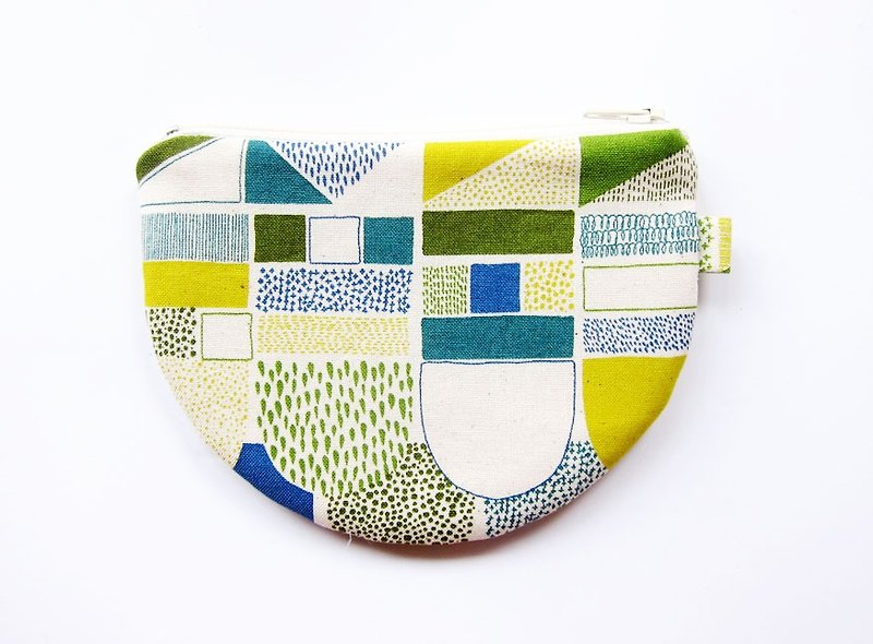 Cup semi zipper bag / purse color geometric - Coin Purses - Other Materials Green