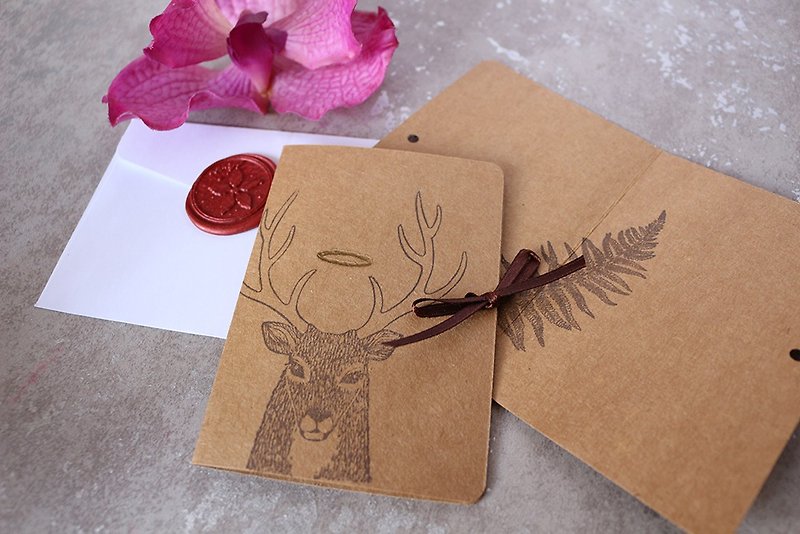 Apu handmade card small size cowhide universal card Deer greeting card gift card postscript card gift card - Cards & Postcards - Paper 