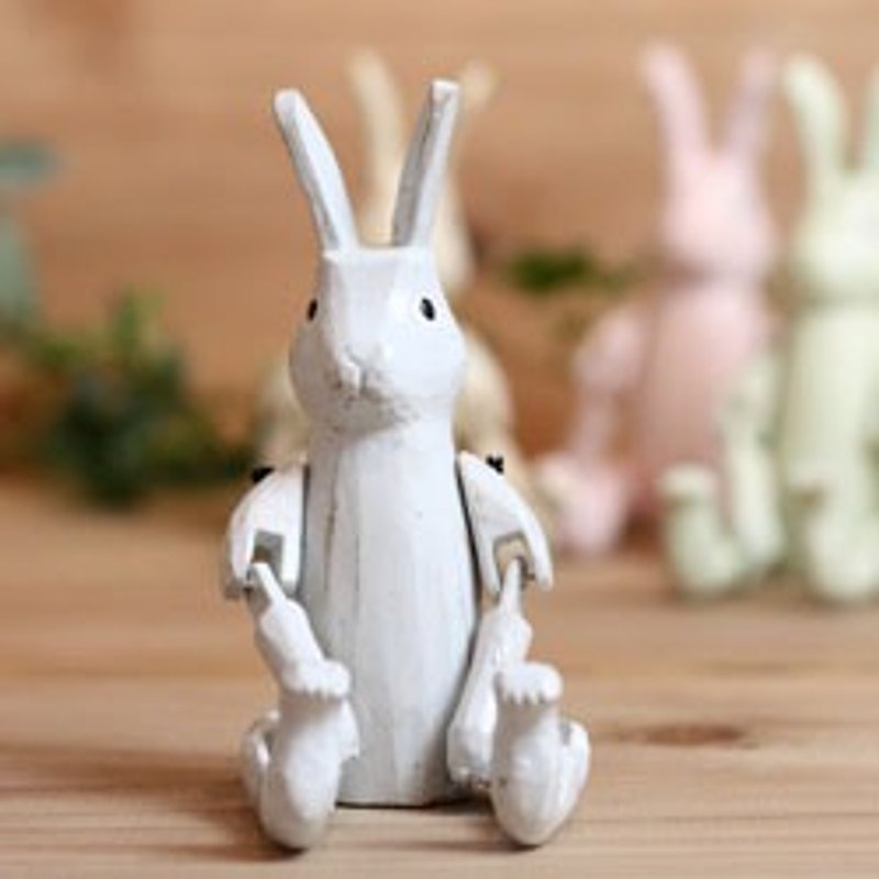 日本輸入手彫り関節可動家の装飾かわいいウサギ（白小） - 置物 - 木製 ホワイト