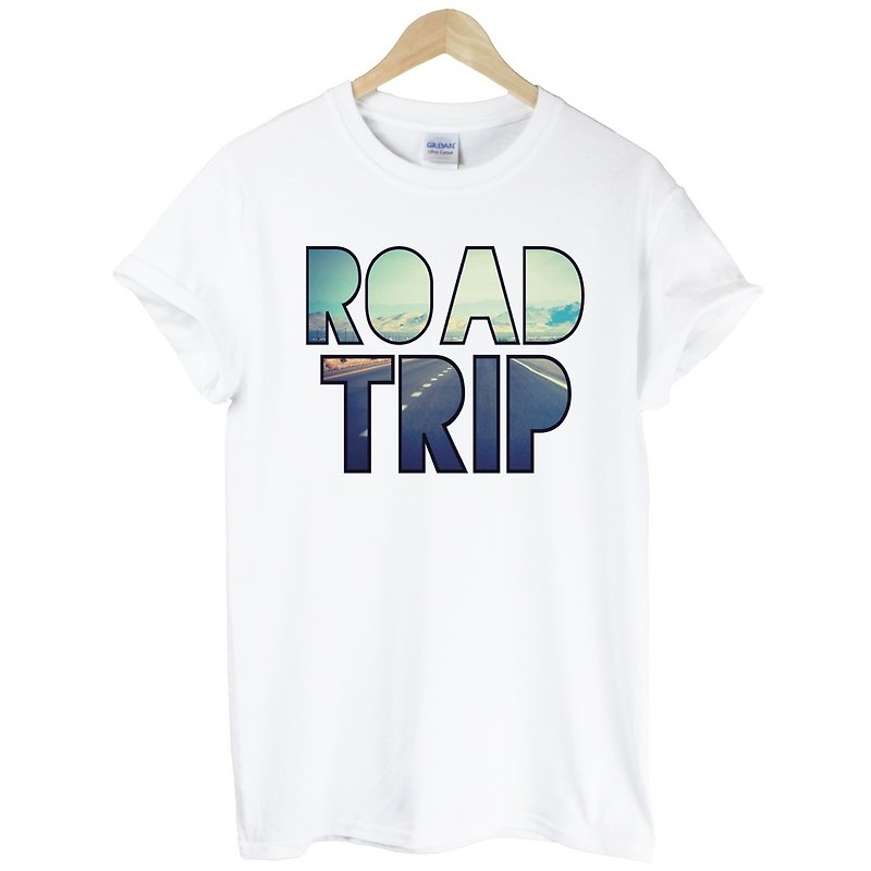 ROAD TRIP短袖T恤-白色 旅行 年輕 生活 文青 時尚 設計 自創 品牌 時髦 攝影 照片 LOMO - T 恤 - 棉．麻 白色