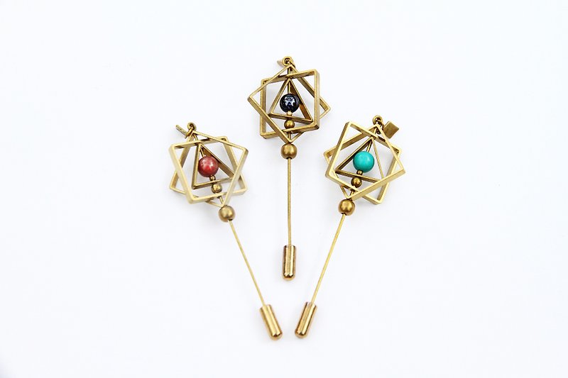 Square Planet Lapel Pin - Brooches - Other Metals 