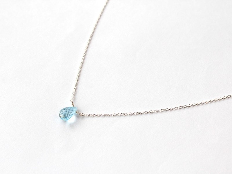 Journal sky blue Stone/ Gemstone Rainbow bare skin sterling silver necklace clavicle - สร้อยคอ - โลหะ สีน้ำเงิน